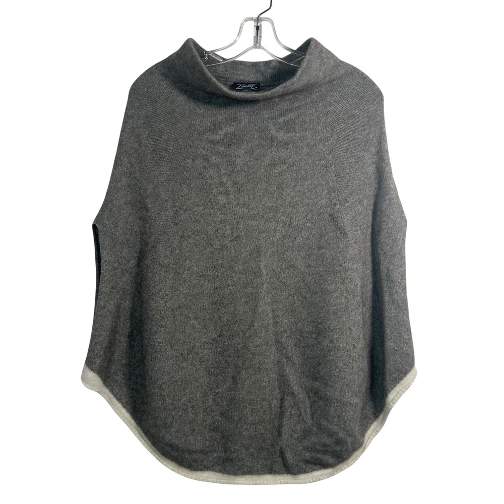 Zinity Gray Merino Wool Possum Fiber Funnel Neck Poncho Sweater New Zealand‎ OS